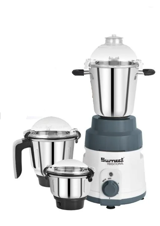 Sumeet Traditional Hotel King HOTELK3 1000W Mixer Grinder with 3 Stainless Steel Jars, 1.5L Liquidizing Jar & Copper Motor