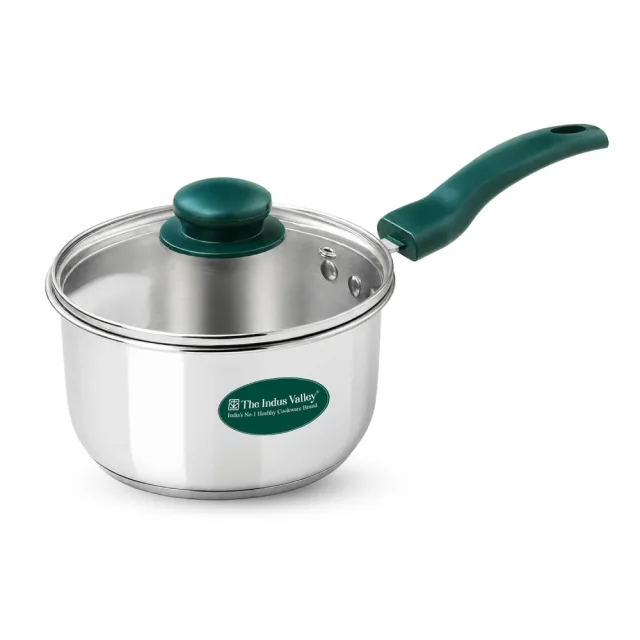 The Indus Valley 1.5L Saucepan Tri-Ply Stainless Steel, Glass Lid KC-TP-SP-005
