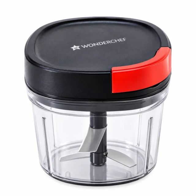 Wonderchef Glory 600ml 3-Blade String Chopper, Stainless Steel Blades, Anti-Slip Silicone Base, Airtight Lid