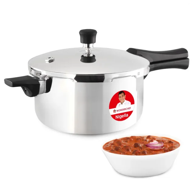Wonderchef Nigella Tri-Ply 3L Outer Lid Pressure Cooker, 18/10 Stainless Steel, ISI Certified, Induction & Gas Compatible