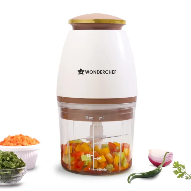 Wonderchef Nutri-Chop Pearl 700ml 350W Electric Chopper, 4 Stainless Steel Blades, Low Noise & Anti-Skid Base