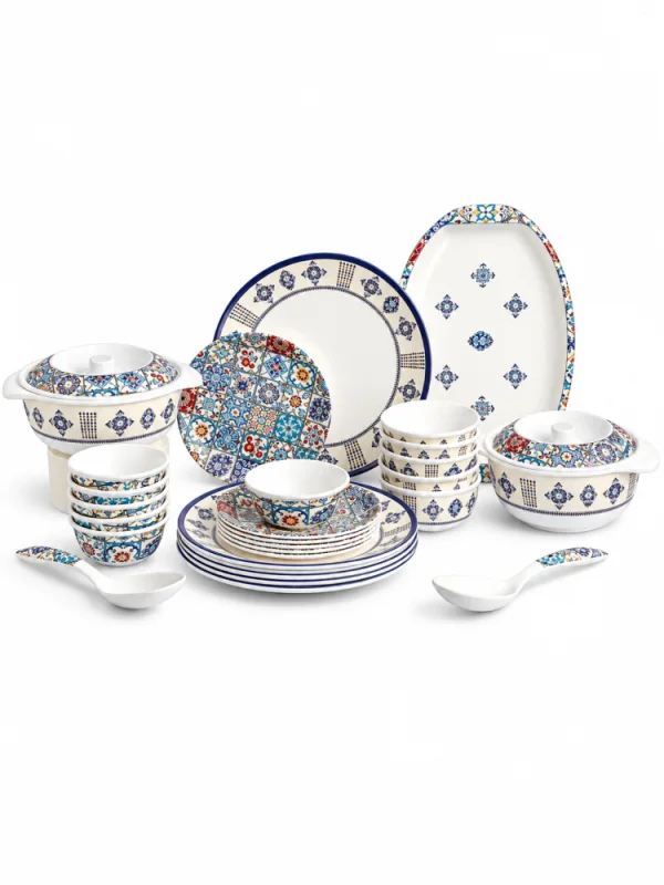 Wonderchef Venice 31-Piece Blue Melamine Dinner Set with Dinner Plates, Bowls, Casseroles & Serving Platter