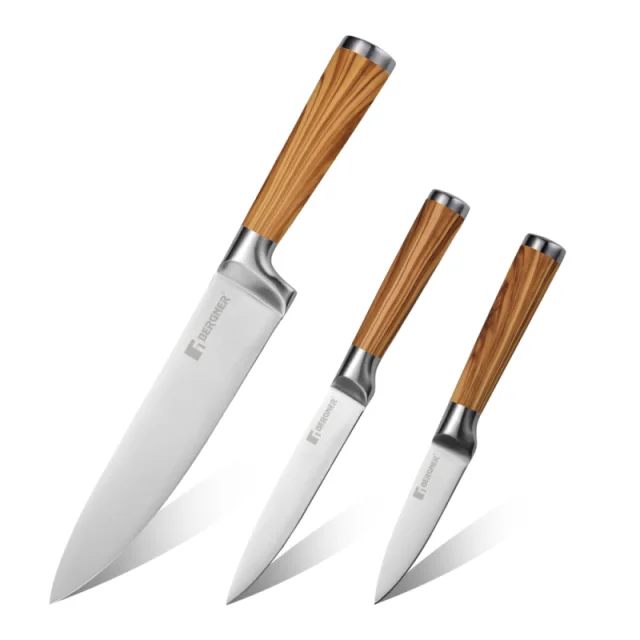 Bergner Olive Garden Olive Garden 3PC Knife Set 3 Pcs Stainless Steel, Wooden-Tone Handle BG-39194-MM