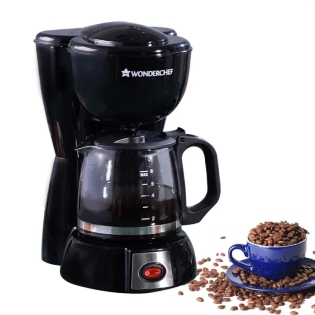 Wonderchef Onyx Brew 600W 750ml Drip Coffee Maker, 6 Cups, Borosilicate Glass Carafe, Hot Plate & Anti-Drip