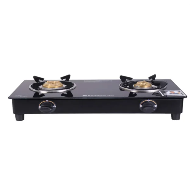 Wonderchef Ultima 2 Burner 6 mm Toughened Glass Cooktop with Brass Burners, Manual Ignition & Stainless Steel Drip Tray