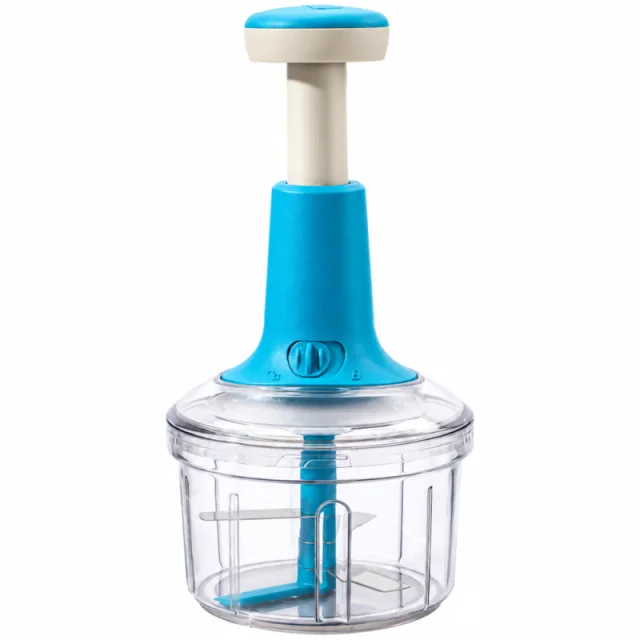 Wonderchef Glory Push Chopper 800ml, 3 Stainless Steel Blades, Anti-Slip Silicone Base, Blue
