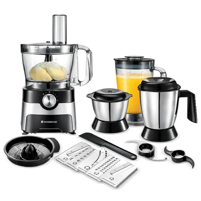 Wonderchef Regal 1000W 4-Jar 9-in-1 Food Processor with 3.5 L Bowl, Kneading, Chopping, Slicing, Shredding & Citrus Juicer