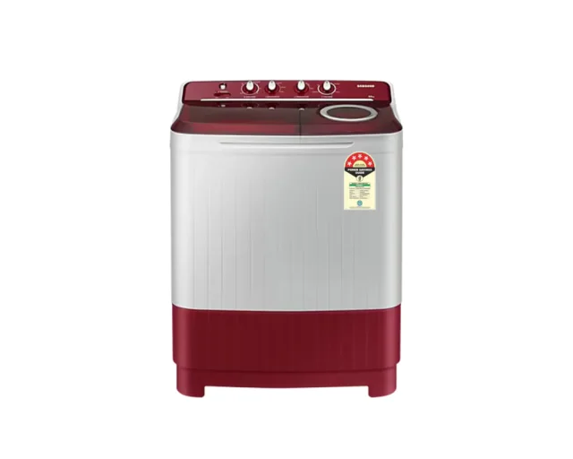Samsung 7.5 kg Semi Automatic Washing Machine with Hexa Storm Pulsator, Light Gray with Red Base (WT75B3200RR)
