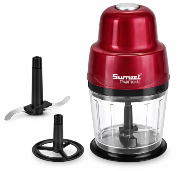 Sumeet Traditional Bravia 250W Electric Food Chopper with 650ml Bowl, Stainless Steel Chopping Blade & Whisker Blade