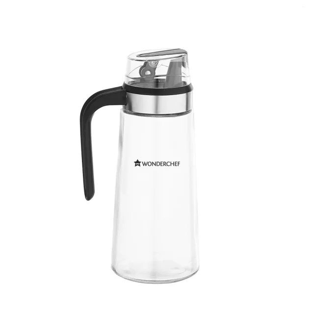 Wonderchef No Drip Oil Pourer 600ml, Glass & Plastic, Gravity Mechanism, Spill-Proof & Transparent
