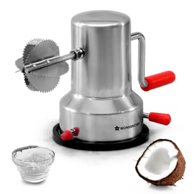 Wonderchef Stainless Steel Coconut Scraper, Vacuum Base, Rotatable Handle & Manual Operation