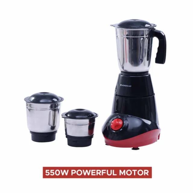 Wonderchef Capri 550W Mixer Grinder with 3 Stainless Steel Jars, Copper Motor, Stainless Steel Blades & Overload Protection