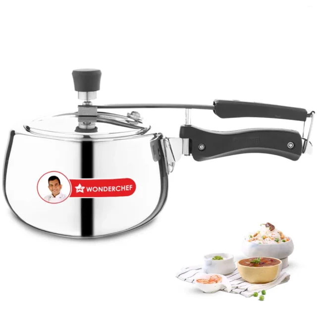 Wonderchef Nigella Tri-Ply 3L Inner Lid Pressure Cooker, 18/10 Stainless Steel, Contour Shape, Induction & Gas Compatible