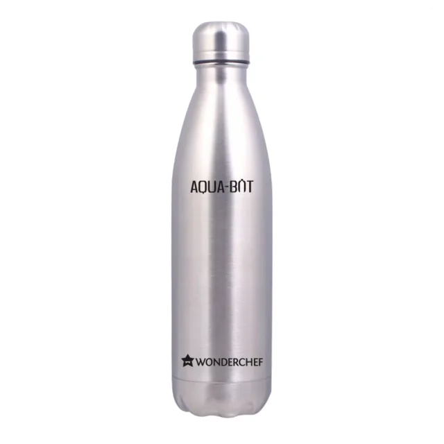 Wonderchef Aqua-Bot 500ml Double Wall Stainless Steel Vacuum Insulated Hot & Cold Flask, Spill & Leak Proof, Silver