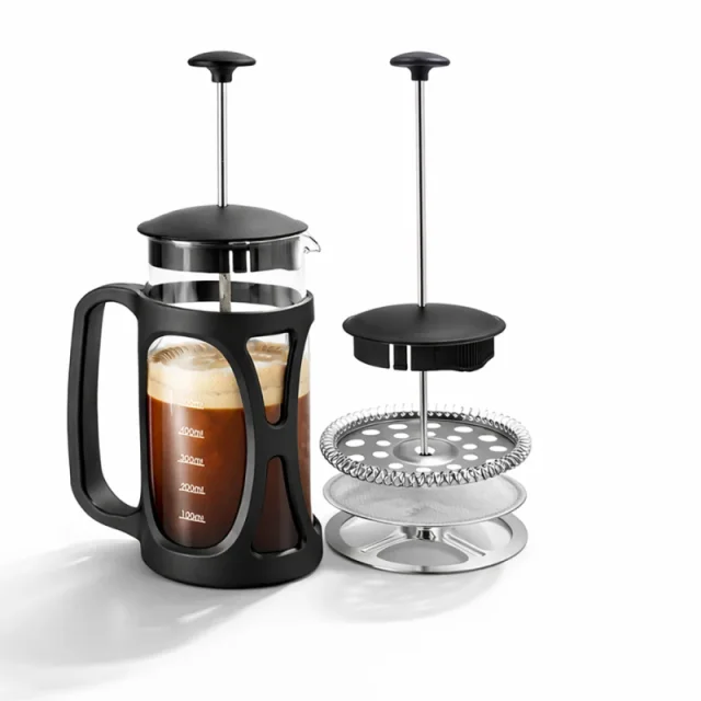 Wonderchef French Press Coffee Maker 350ml, Borosilicate Glass, 18/8 Stainless Steel 4-Level Strainer, 1-Year Warranty