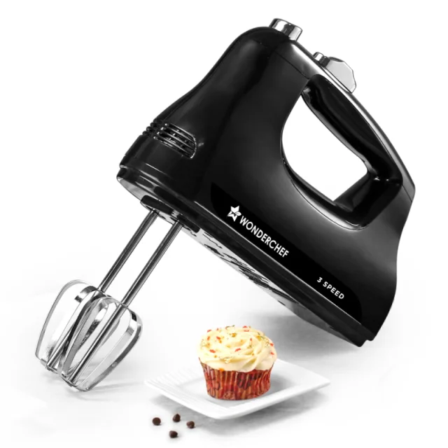 Wonderchef Essenza 300W 3-Speed Electric Hand Mixer, Stainless Steel Beaters & Dough Hooks, Low Noise