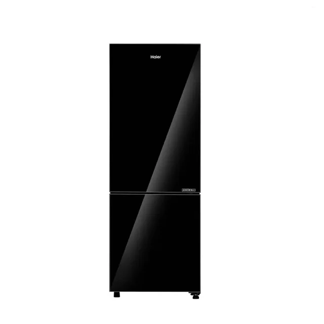 Haier 237 L 2 Star Frost Free Bottom Mount Refrigerator with Black Glass Finish, Toughened Glass Shelves & Turbo Icing HRB-2872EKGA-P