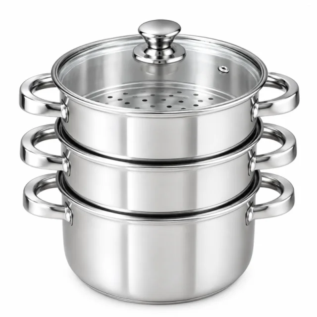 The Indus Valley 22cm Steamer Stainless Steel, 3 Tier KC-SS-ST-002