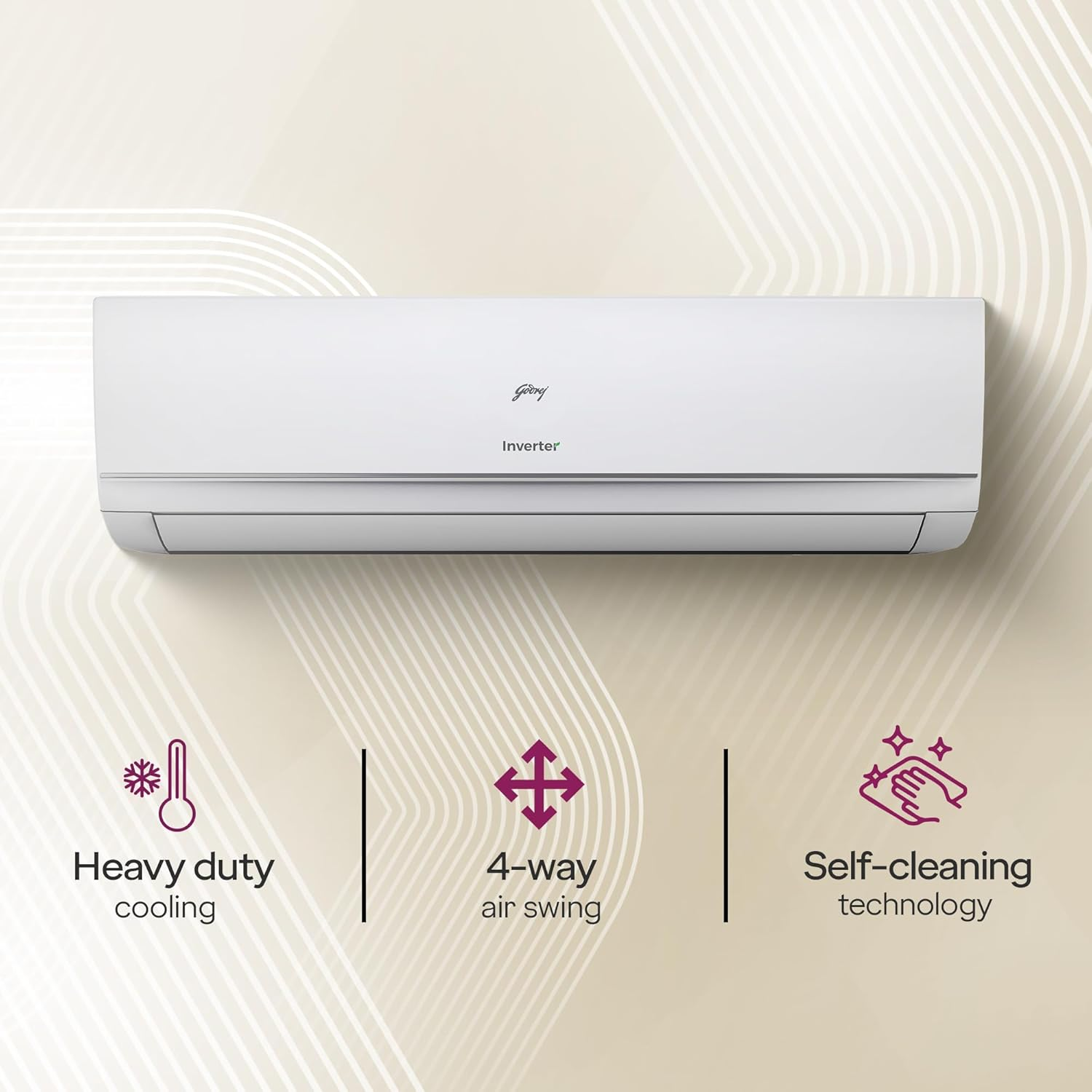 Godrej 2025 Model 5-In-1-Convertible Cooling 1 Ton 3 Star Split Inverter With 4 Way Air Swing and Pure Air Filter AC with Wi-fi Connect - White (AC 1T EI 12TINV3R32 WYQ IOT)	AC 1T EI 12TINV3R32 WYQ IO