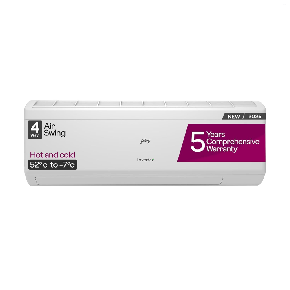 Godrej 1.5 Ton 3 Star, Hot & Cold 52°C to -7°C, 5 Years Comprehensive Warranty, AI Powered, 4 Way Air Swing, Self Clean Technology, Inverter Split AC (Copper, Model, AC 1.5 SIH 18ITC3 WWS, White)