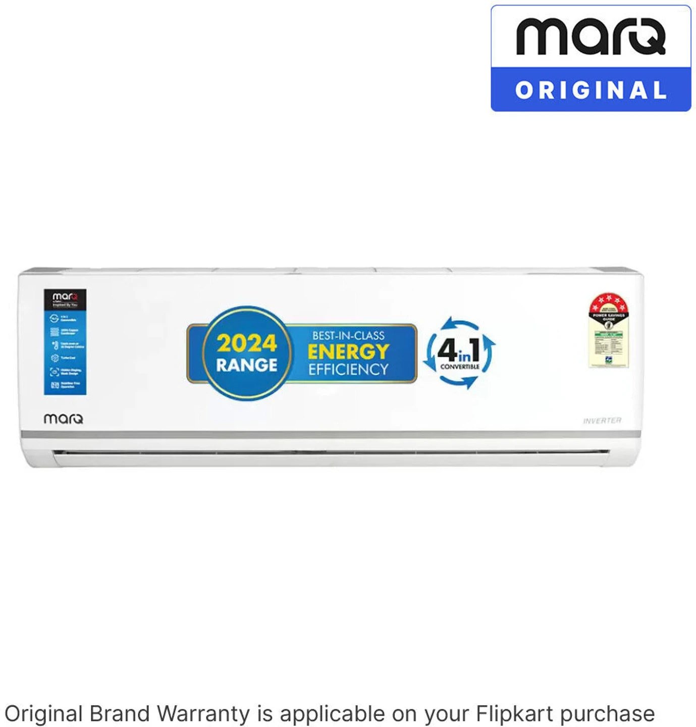 MarQ by Flipkart 2024 Model 1.5 Ton 5 Star Split Inverter 4-in-1 Convertible with Turbo Cool Technology AC (155IPG24WQ, White)
