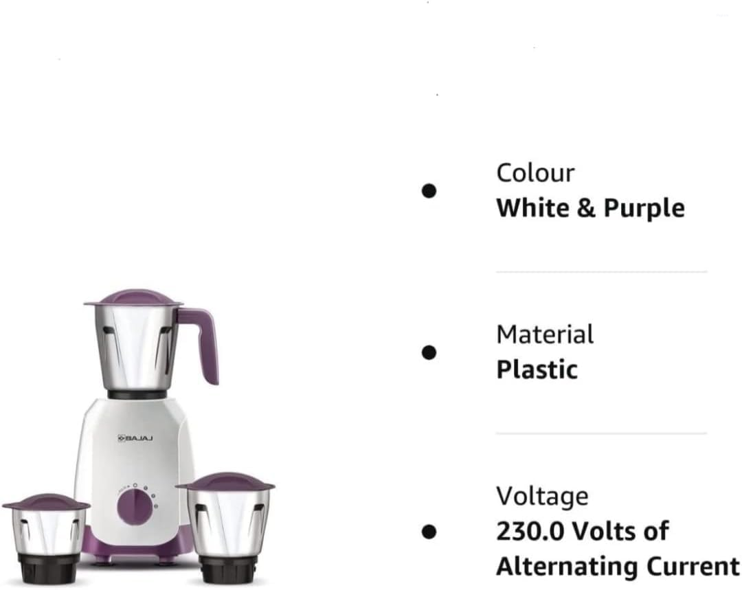 Bajaj Ninja Series Carve 750W Mixer Grinder (3 Jars, White & Purple)