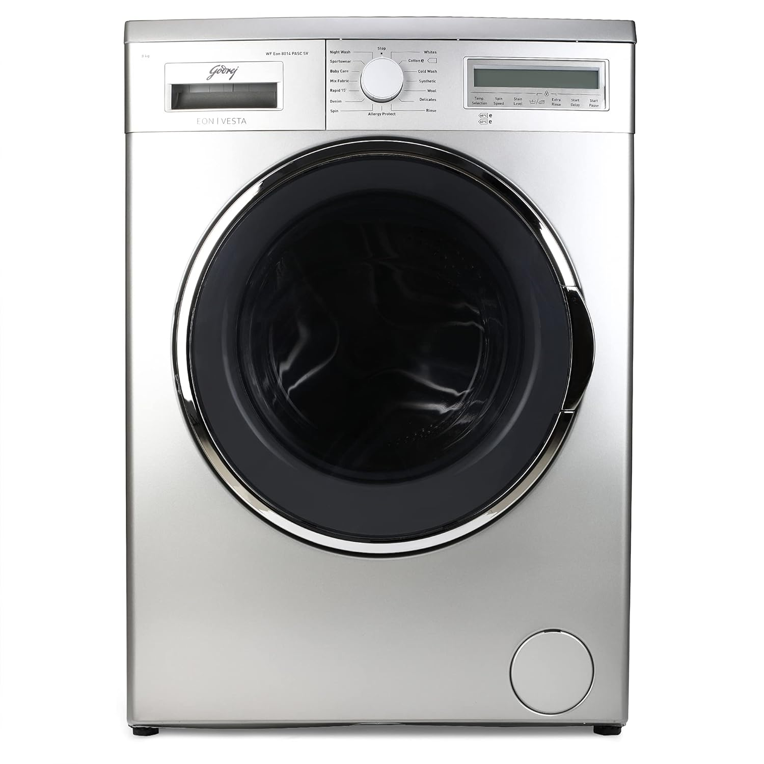 Godrej 8 kg Fully-Automatic Front Loading Washing Machine (WF EON 8014 PASC SV, Silver, Allergy Protect program)
