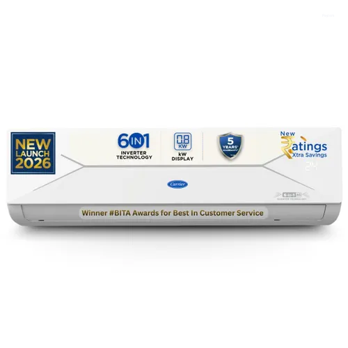 Carrier 1.5 Ton 5 Star Flexicool 6-in-1 Convertible Inverter Split AC | 100% Copper | Smart Energy Display | Insta Cool | Auto Clean (XCEL Edge GXi, 2026 Model - New BEE Star Rated)