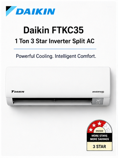 Daikin 2026 Model 1 Ton 3 Star Inverter Split AC with Power Chill, Dew Clean & PM 2.5 Filter (FTKC35, White)