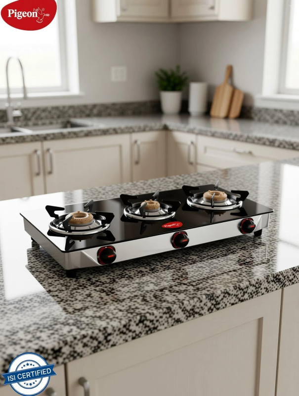 Pigeon Popular Cooktop Glass Manual Gas Stove (3 Burners)
