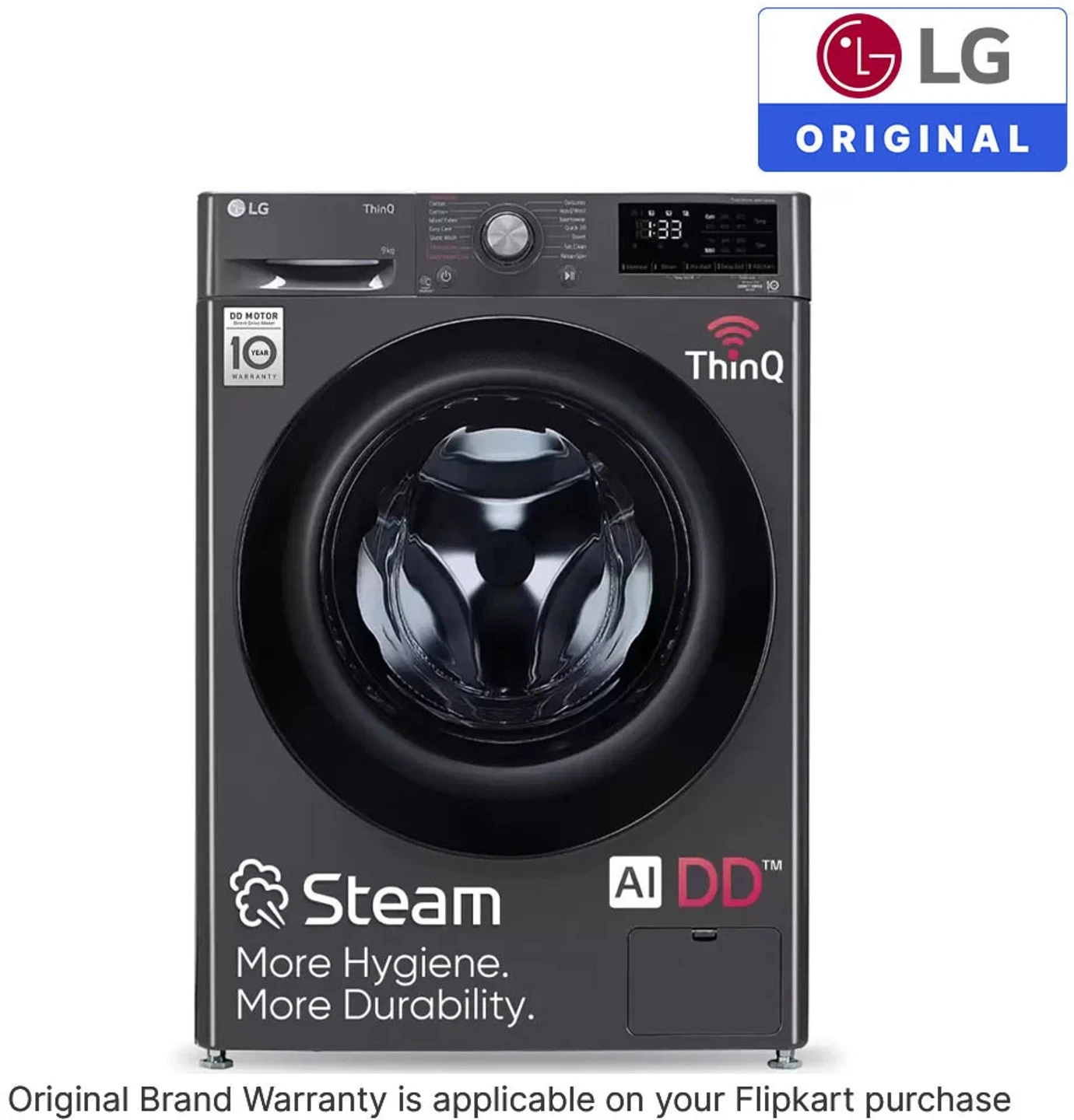 LG 9 kg 5 Star with AI Direct Drive, 6 Motion, Inverter Direct Drive, Steam and Wi-Fi Enabled Fully Automatic Front Load with In-built Heater Black (FHP1209Z5M)