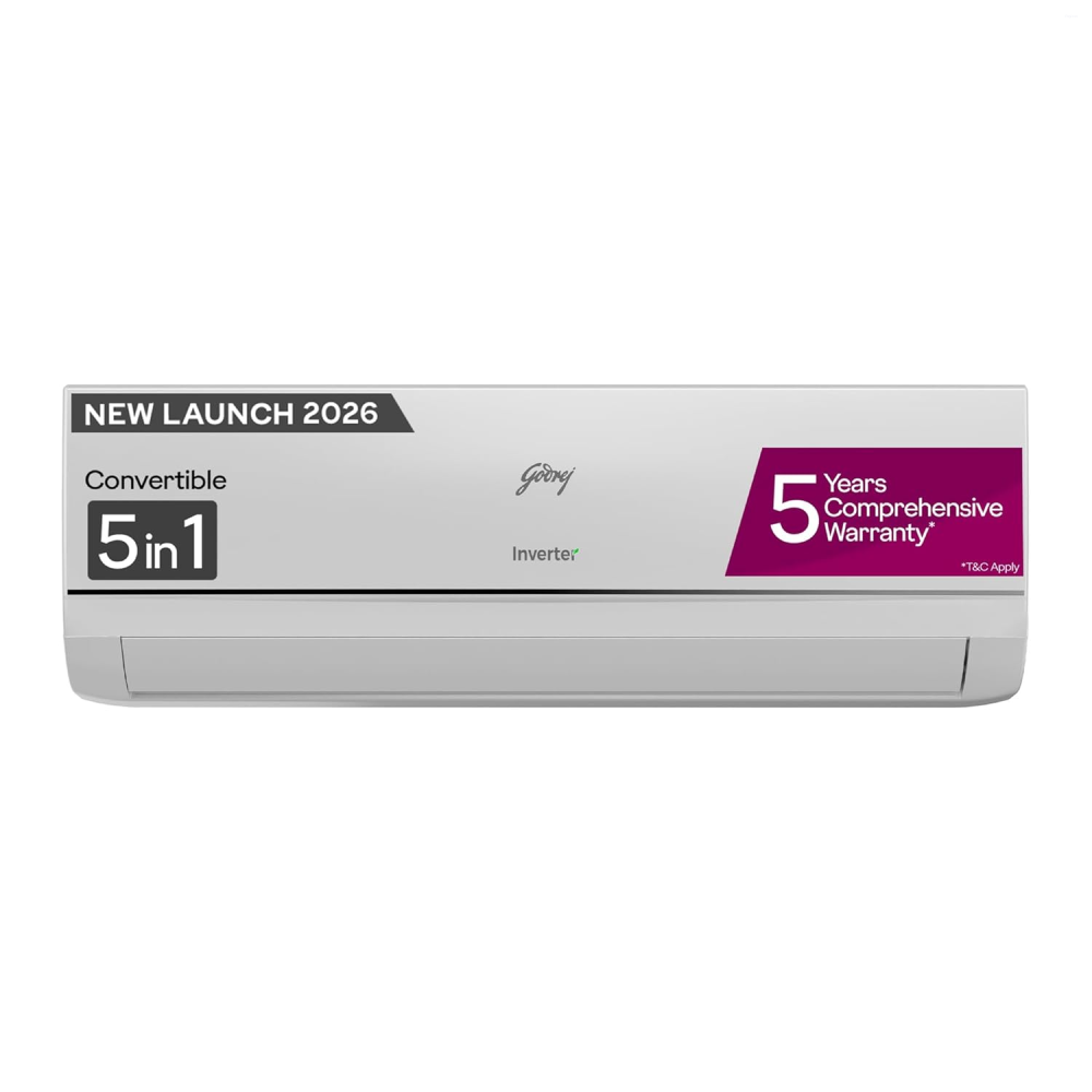 Godrej 1 Ton 3 Star Inverter Split AC with 5-In-1 Convertible Cooling, AI Powered Technology, Wi-Fi Enabled, Heavy Duty Cooling at 52°C & 5 Years Warranty (AC 1T EC HIC 12Y3TH WA, White)