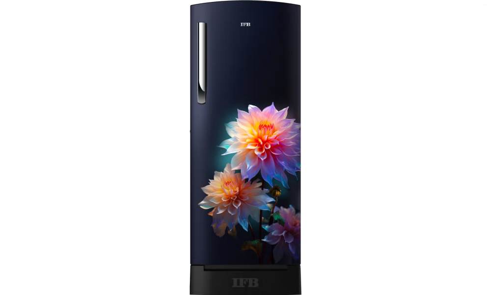 IFB Advance-Cool 206 L 4 Star Direct Cool Refrigerator, Flower Pattern, DIVINE BLISS Blue + BLACK PED, Inverter Compressor 2025