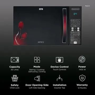 IFB 30FRC2 30L Convection Microwave Oven with 101 Autocook Menus (Black Floral)
